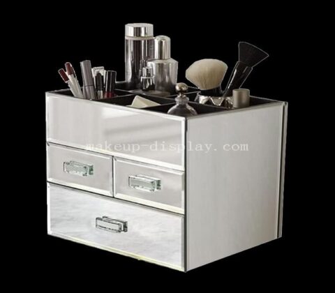MKMO-019-1 3 Drawer Tiered Mirrored Acrylic Makeup Jewelry Organizer - Silver