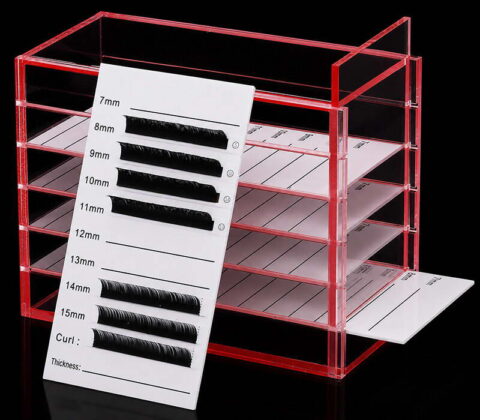 Individuell gestaltete 5-lagige Aufbewahrungsbox aus rosa Acryl für Wimpernverlängerungen