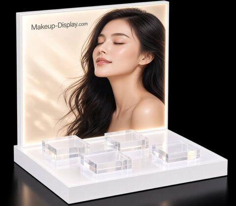 Espositore cosmetico personalizzato in acrilico con LED